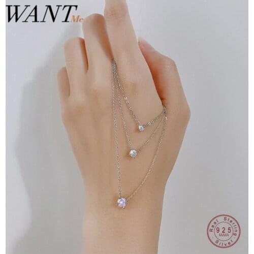 WANTME 925 Sterling Silver Trendy Korean Minimalist Round Shiny Zircon Chain Pendant Necklace for Women Teen Anniversary Jewelry