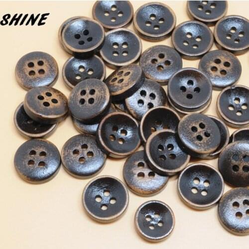 SHINE Wooden Sewing Buttons Scrapbooking Round Black Four Holes 15mm Dia. 50PCs Costura Botones Decorate bottoni botoes