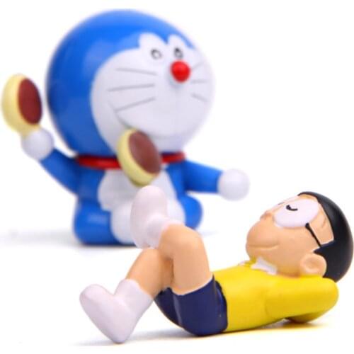 2PCS Creative Micro Garden Landscape Decoration Figurine Toys Dora Doraemon Friends PVC Action Figures for Kids Christmas Gifts