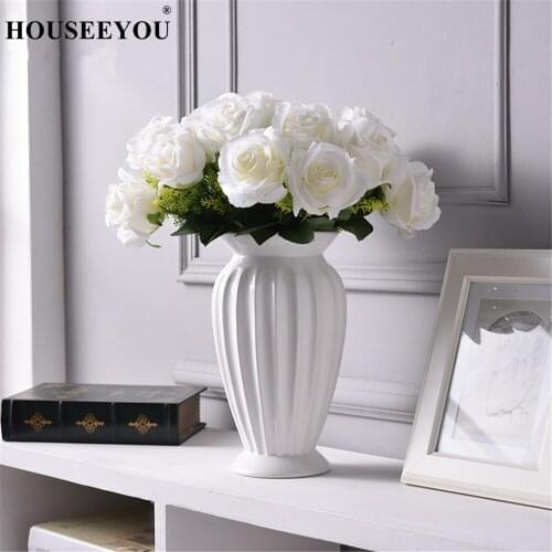 Modern Minimalist Europe Style Ceramic Flower Vase Ornaments Tabletop Flower Pot White Vase Wedding Home Office Decor Flowerpot