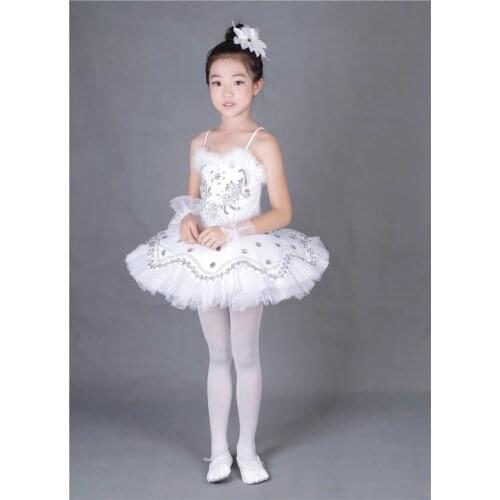 Girl Feather BallerinaTutu Costume Child Sequins White Swan Lake Tutu Dance Dress Ballet clothes for Kids Dress for Ballet
