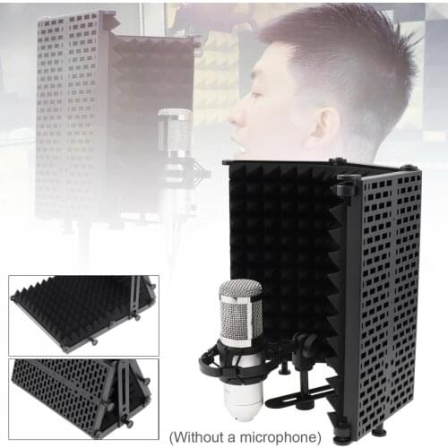Metal Microphone Isolation Shield 3-Panel Wind Screen Foldable 3/8" and 5/8" Threaded Absorbing Foam for Live Broadcast