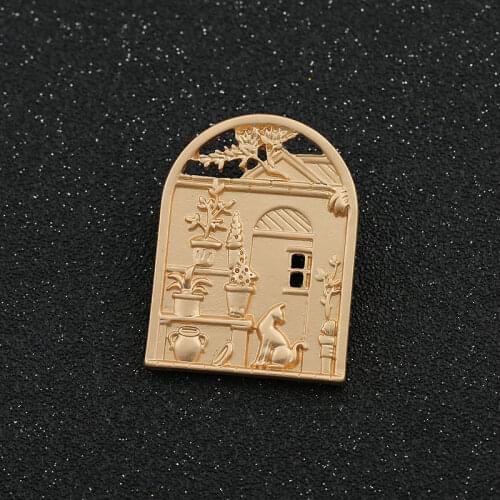 Fashion Matte Gold Color Cat Potted Plants Flower Plants Painting Brooches Pin For Women Animal Brooch Party Jewelry Accessories