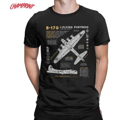 Mens T-Shirt B-17 Flying Fortress 100% Cotton Tees Fighter Plane WW2 War Pilot Aircraft Airplane T Shirt Clothes Plus Size