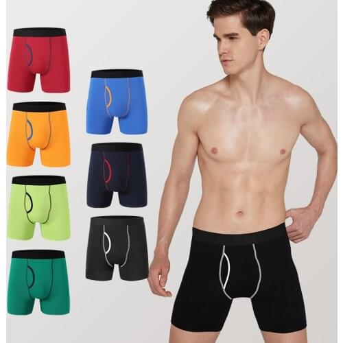 7 Pcs/Lot Men Cotton Soft Long Boxer Pure Color Rainbow Underwear US Size Comfortable Elasticity Underpants