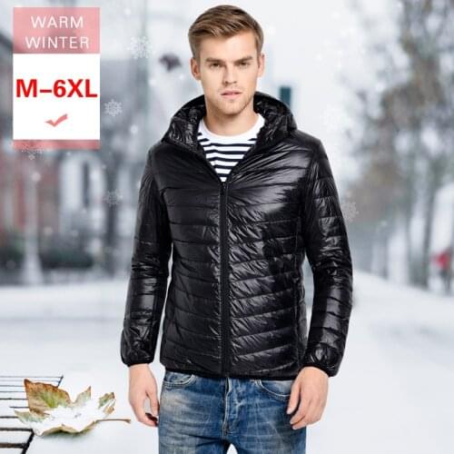 M-6xl Men Autumn Winter Soft Short Down Jacket Male Ultra Light Thin Warm Casual Down Coat With Hooded White Duck Down Jacket