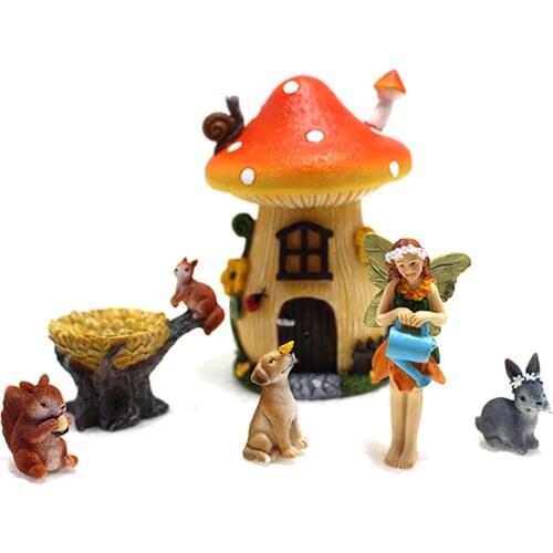 Garden Decoration Kit Creative Mushroom House Flower Fairy Animals Set for Micro Landscape Flowerpot Wedding Decor