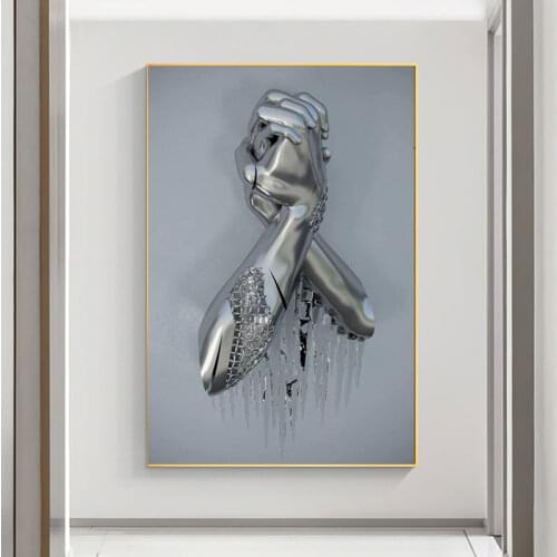 Metal Lovers Hands Statue Canvas Painting Abstract Posters and Prints Sculpture Wall Art Picture for Living Room Cuadros Decor