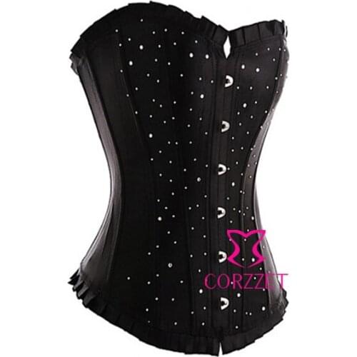 New Body Shaping Lace Up Boned Overbust Corset Bustier Bra Woman Womens Sexy Black Tops Slimming Corselet Corpete With Diamond