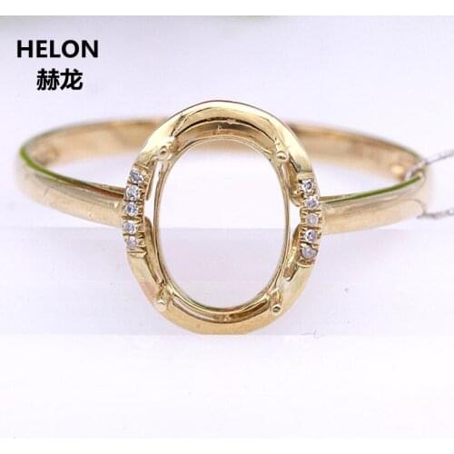 Solid 14k Yellow Gold Engagement Wedding Ring Women 6x8mm Oval Cut Semi Mount Ring Natural Diamonds
