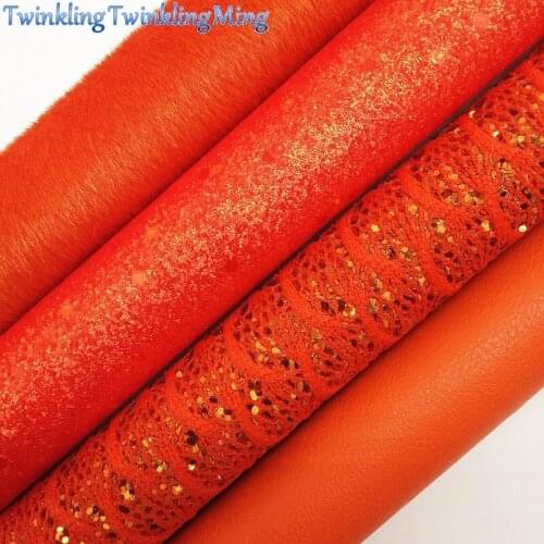 ORANGE Glitter Fabric, Faux Fur Fabric, Faux Fabric Sheets For Bow A4 21x29CM Twinkling Ming XM017K