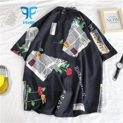 FAVRE Casual Shirts Summer Men Short Sleeve Fashion Shirt Printed Chiffon Breathable CHIC