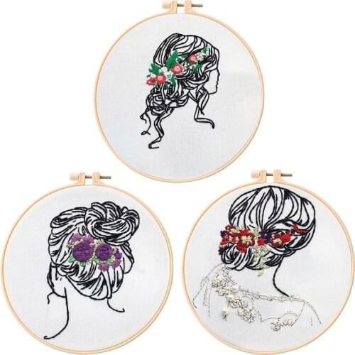 Lady Hairstyle Embroidery Starter Kit for Beginners, Modern Embroidery Kits, Contains all Embroidery Tools, English Description