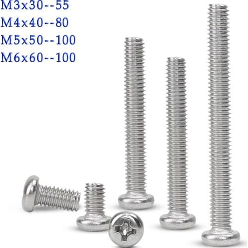 Phillips round head lengthened machine screw M3 M4 M5 M6 GB818 lengthen pan heads cross bolt 304stainless steel extra long bolt