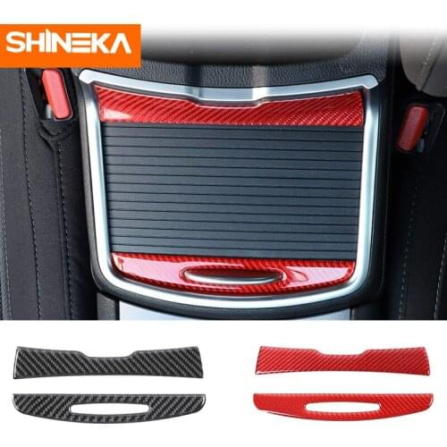SHINEKA Interior Mouldings 2pcs for Dodge Charger Real Carbon Fiber Cup Holder Cover Trim for Dodge Charger 2015-2019