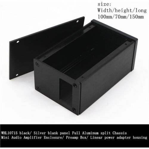 WHL10715 black/ Silver blank panel Full Aluminum split Chassis Mini Audio Amplifier Enclosure / Linear power adapter housing