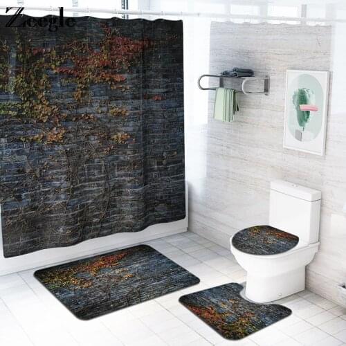 Zeegle Bath Mat Set Pedestal Rug Waterproof Shower Curtain Bathroom Decor Foot Rug Foot Mat Non-slip Nordic Style Toilet Set