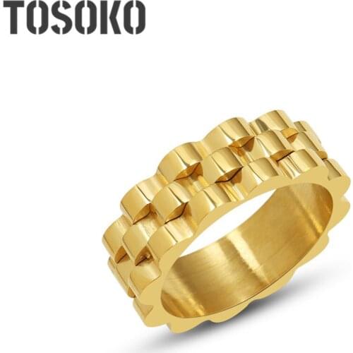 TOSOKO Stainless Steel Jewelry Exaggerated Strap Chain Cool Index Finger Ring Womens Fashion 18 K Golden Ring BSA228