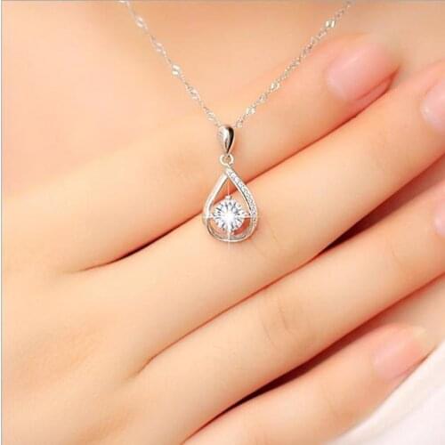 TJP Shiny Female Cubic Zirconia Water-drop Pendant Necklace Jewelry Female Fashion 925 Sterling Silver Necklace For Women Bijou