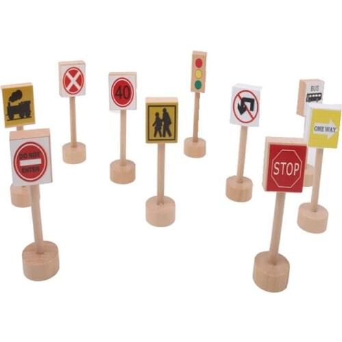 10Pcs Wooden Road Traffic Sign People Blocks Pretend Play Kids Education Toy