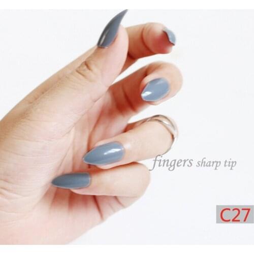 24pcs New Fashion Long pointed candy false nails tail tip Nail tablets deep gary C27