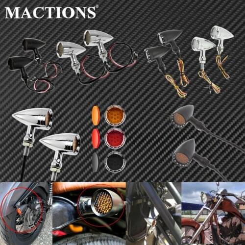 2xMotorcycle Vintage LED Turn Signal Indicator Light Brake 10mm Lamp Black/Chrome For Harley Cafe Racer Sportster XL Touring FLH