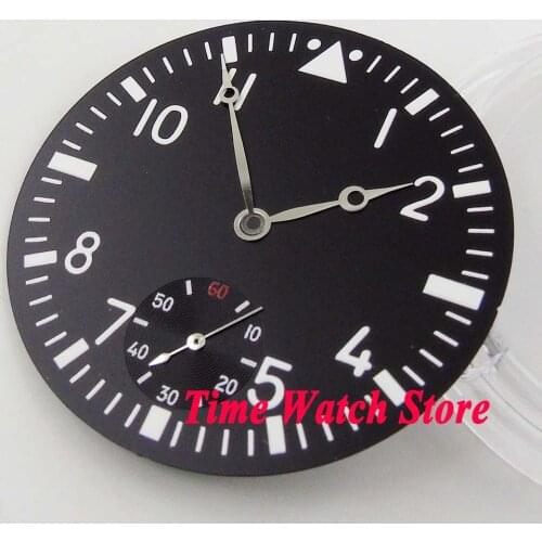 38.9mm black sterial dial silver hands luminous marks watch Dial fit 6498 hand winding Movement with handsD62