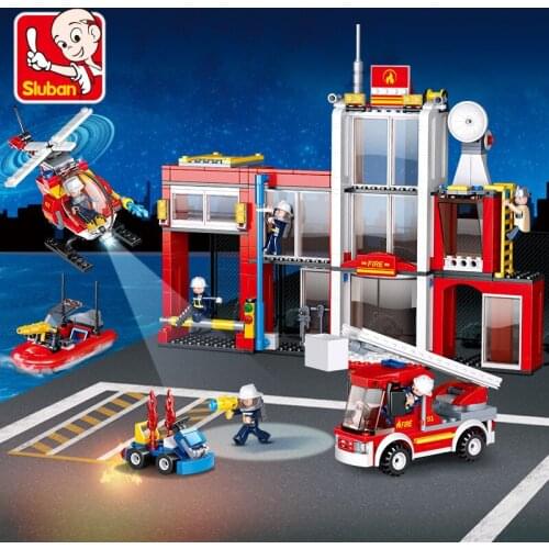 612Pcs City Fire Station Police Rescue Fireman Model Building Blocks Sets Bricks Educational Toys for Children