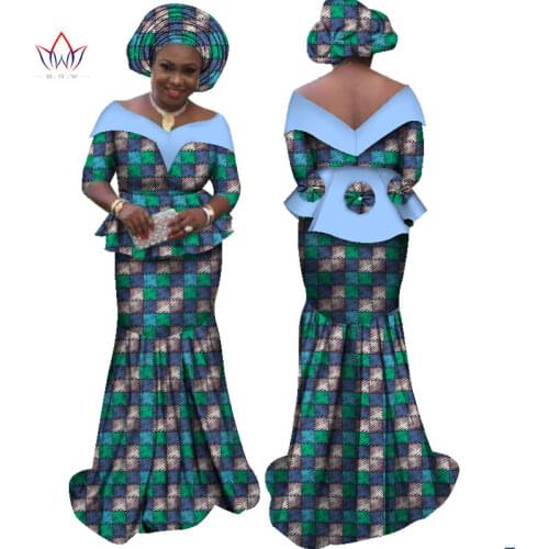 African Dresses for Women Half Sleeve Tops + Maxi Dress Party Dresses Bazin Riche Ankara Fashions African Clothes 6XL BRW WY2310