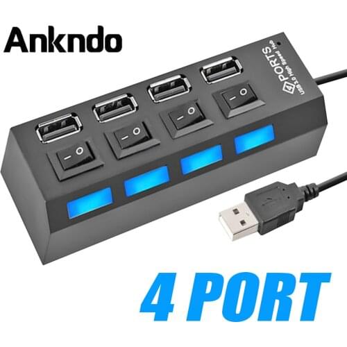 ANKNDO 4port USB HUB 2.0 3.0 Multi USB Splitter USB Hab Power Adapter Mini Hub Socket Pattern Splitter PC Laptop Cable Connector