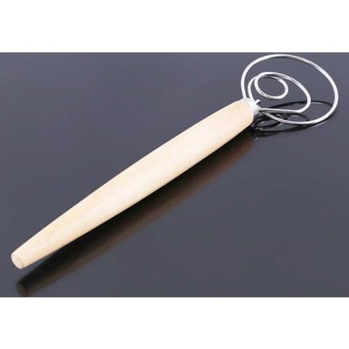 Stainless Steel Blender For DIY Bread Dough Bakeware Dough Whisk Eggs Beater Mixer Tool Oak Wood Handle