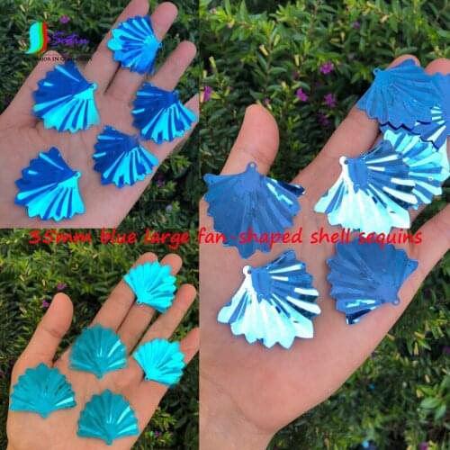 35MM Blue Large Fan-shaped Shell Leaf Sequins DIY Accessories Clothing Skirt Dress Background Cloth Decorative Sequins A0257F