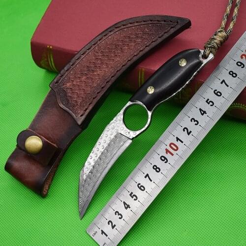 Damascus Steel Outdoor Straight Claw Knife EDC Karambit Multifunctional Utility Tool Hunting Knife Claw Knife CSGO Fixed Knife