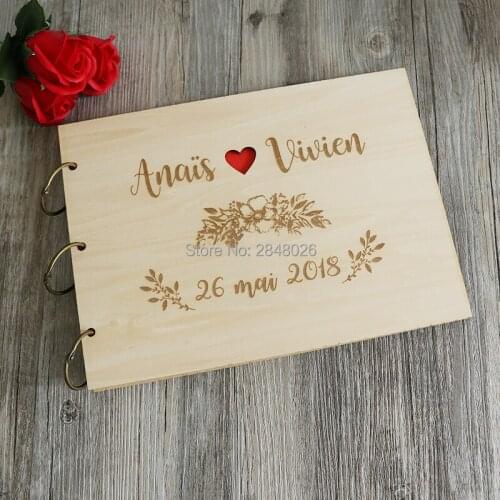 Rustic personalized wedding guest book,Custom floral wooden Wedding guestbook, personalized wreath photo album