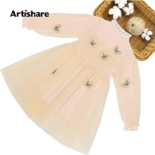 Girls Sweater Dress Butterfly Pattern Girls Knitted Dress Kids Thick Warm Dress Kids Spring Autumn Girl Costume 6 8 10 12 14