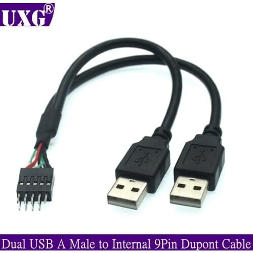 Dual USB A Male to PC Case Internal 9Pin Dupont Connector Adapter Y Splitter Adaptador USB Cable 20cm 24AWG