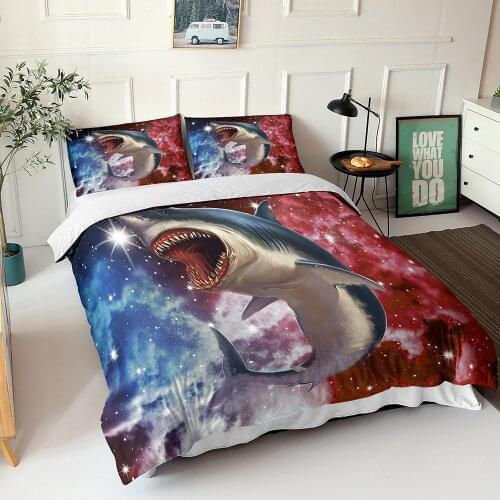 Fanaijia Luxury blue 3D shark Bedding Sets full size Animal Duvet Cover and Pillowcase quilt cover king queen bed