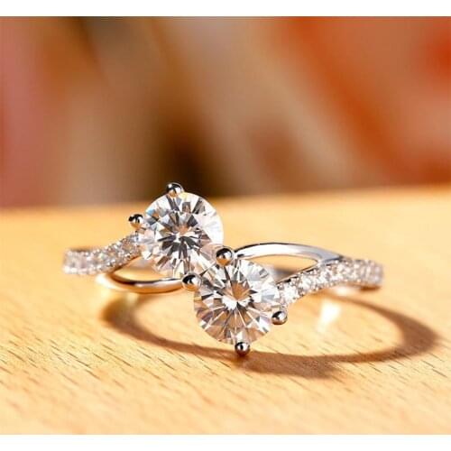 Huitan Classic 4 Claw Double Round Cut Dazzling Zircon Stone Women Wedding Bridal Band Ring Engage Party Delicate Female Jewelry