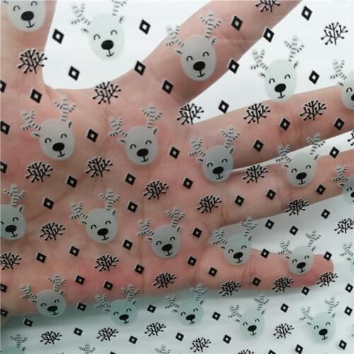 Christmas Elk Printed JELLY Leather Transparent TUP Leather See Through Printed Vinyl For DIY Bows 21X29CM T590A