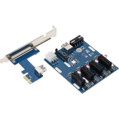 PCI-E 1X Adapter Card PCI-E to 4 PCI-E Ports Expansion Card Converter Card with USB3.0 Cable Power Cable for Windows/Mac