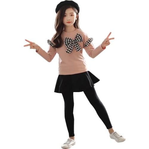 Girls Clothes Set Bow Shirt+Legging 2 Pcs Autumn Suit For Girls Winter Kids Clothes Casual Teenage Girls Clothing 4 6 8 12 Years