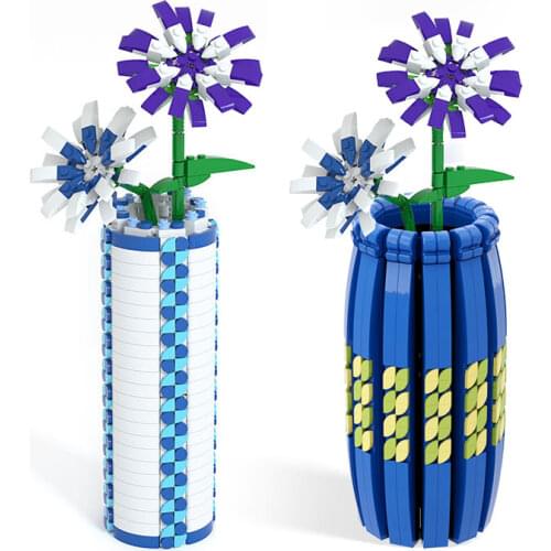 MOC Vase Colorful Flowers Bouquets Building Blocks Plants Model Bricks Flower Decoration DIY Gift Toys For Children