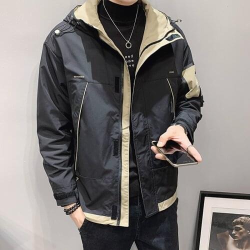 Spring and autumn new mens jacket fashion stitching zipper jacket casual hooded slim letter printed jacket high quality