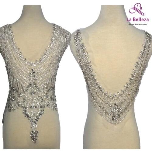 La Belleza beautiful large patch, handmade,silver beads crystal Rhinestones wedding dress applique accessories fround and back