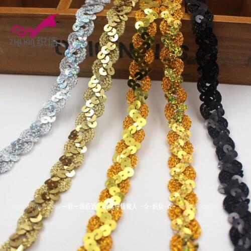 50Meters Gold Silver Red Purple Embellished Applique Sequins Belts Lace Trim Ribbon Sequin Fabric Sew On Dress Clothes Curtain