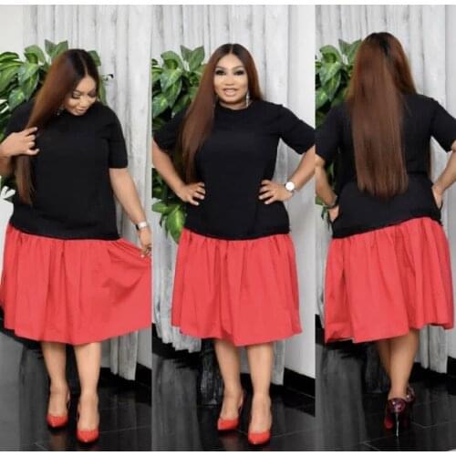 Summer 2021 African Women O-neck Short Sleeve Dress African Dresses for Women African Clothes Women