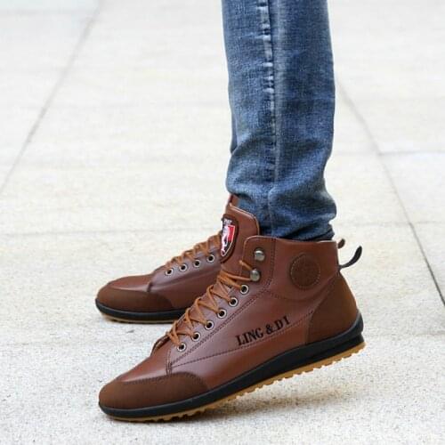 Dropshipping New 2019 Men Leather Boots Fashion Autumn Winter Warm Cotton Brand Ankle Boots Lace Up Men Shoes Footwear Casual