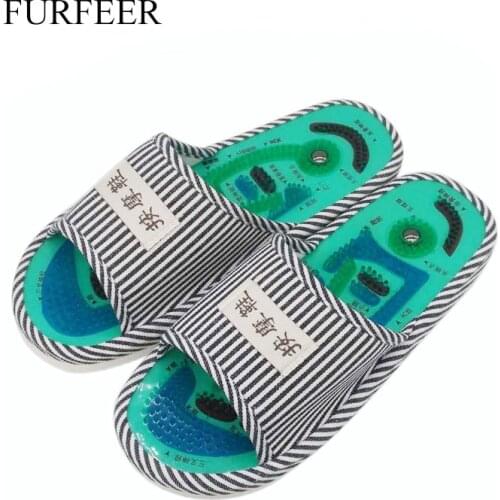 Mens Blue Striped Magnets Massage Slippers Mens Health Care Taichi Foot Acupuncture Massage Slippers Male Foot Massage Shoes