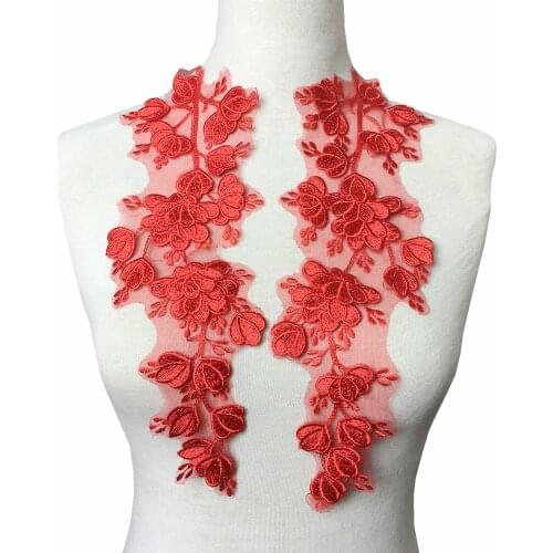 13x38cm 3D Flower Embroidered Patch For Wedding Dress Embroidery Applique Lace Patches For Bride Clothing Parches Sew On AC1147