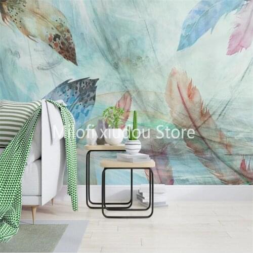 Custom 3D Mural Wallpaper Nordic Simple Abstract Line Watercolor Feather Living Room Bedroom Decoration Luxury Wallpaper